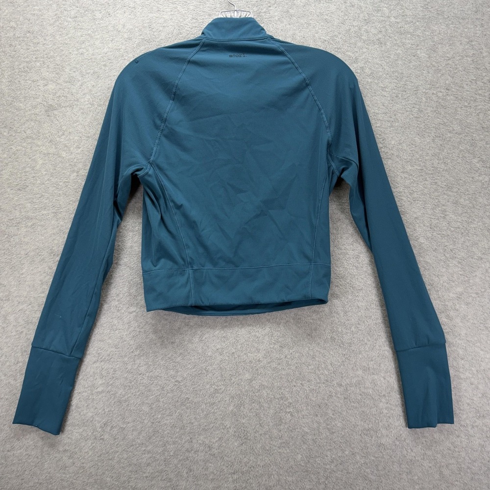 Stori Shirt Womens Small Blue Cropped 1/4 Zip Mock Neck Athletic Running Top - Picture 4 of 5